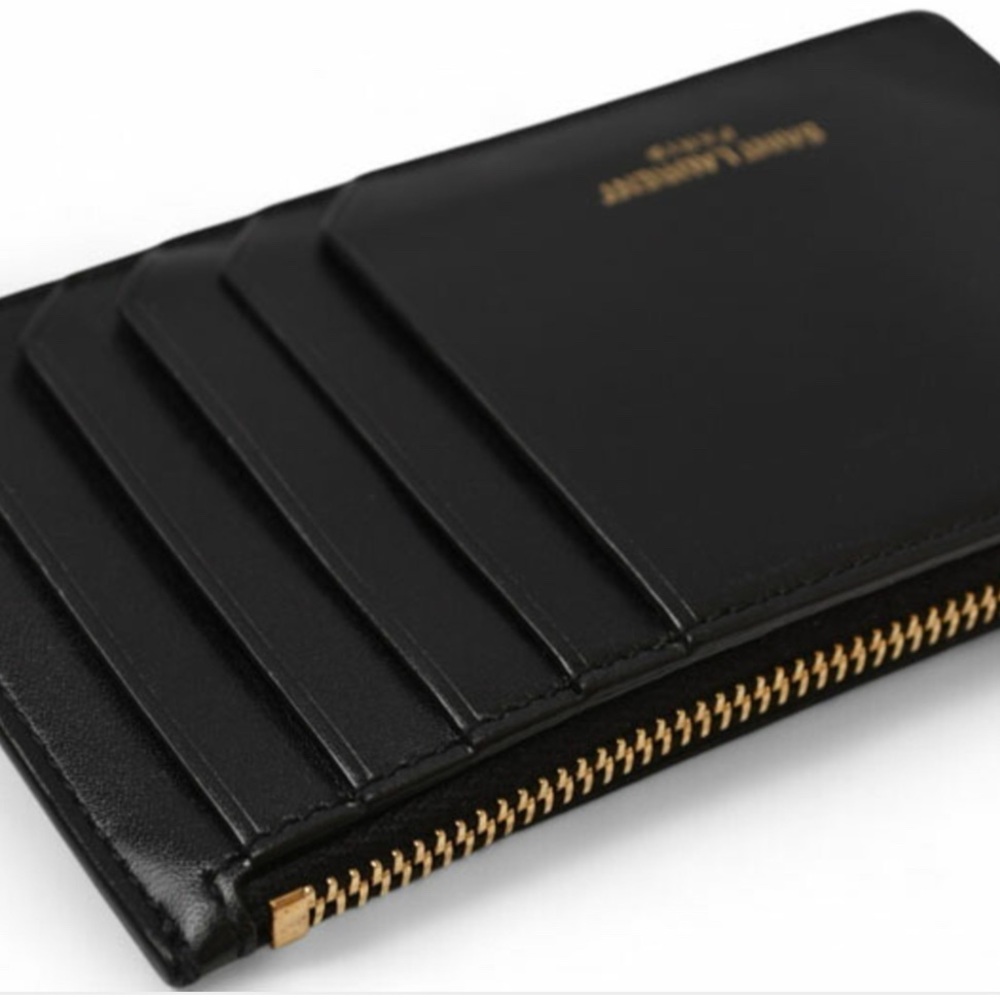 Saint Laurent Black Card Holder Wallet with Gold Zipper - Picture 2 of 5